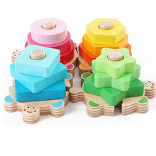 挺逗 木制儿童几何形状配对套柱积木 开发宝宝智力早教玩具 四套柱