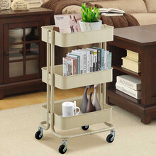 无夕阁 厨房置物架移动落地储物架带围栏婴儿置物架子客厅收纳宜居家卫生间杂物架 雅致黄（无把手）