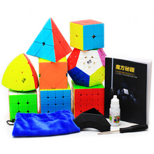 奇艺魔方套装2345阶异形实色免贴纸顺滑三阶镜面 五魔方 金字塔 斜转 粽子 正阶异形8件套装