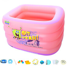 诺澳 大号婴儿游泳池 幼儿童家庭充气游泳池 保温洗澡盆加厚游泳桶 充气浴盆浴缸 (加大号/方形粉色)-标准套餐