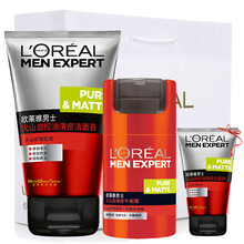 欧莱雅LOREAL 男士火山岩控油护肤套装（适用于痘痘肌 油肌） 两件套洁面膏100ml+平衡露50ml