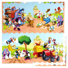 富利时 卡通泡沫拼接地垫汽车总动员米奇维尼熊公主一幅图宝宝爬爬垫 家用客厅卧室学步防滑防摔爬行垫子 520B农场米奇(每片送2根边条) 61.5*61.5*1cm