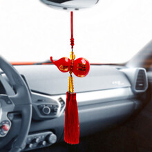 汽车挂件 车载挂件车用车内汽车挂件饰品 中国红葫芦平安符红琉璃葫芦车载车用车内汽车香水挂件汽车用品 中国红葫芦 配香水和针头