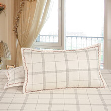天奇亚麻凉席枕套单人 儿童宝宝亚麻枕套 成人竹纤维夏凉枕套枕巾 凉席枕头套 纯麻细格 45*75cm成人枕套