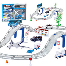 儿童轨道玩具合金电动城市轨道车消防工程车汽车模型飞机场警察儿童玩具小火车头套装赛车 小号轨道车合金套装-飞机场系列31PCS