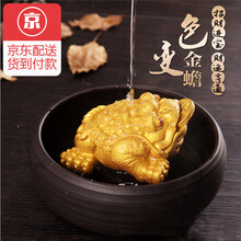 茶宠摆件 变色茶宠 创意变色三足金蟾蟾蜍茶道配件招财摆件精品茶宠茶玩功夫茶具 金色金蟾送茶巾茶夹