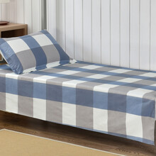 云瑾纯棉床单单件 学生宿舍单人被单全棉双人单子 斜纹简约格子 0.9/1.0/1.2/1.5米床 夏日速写蓝 120*220cm适用0.9米床