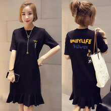 木宸 产后哺乳衣上衣外出服夏装新款短袖裙子宽松大码春夏季喂奶衣潮妈时尚中长款哺乳连衣裙 黑色 2XL（适合125-140斤）