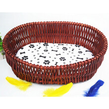 狗窝篮子四季通用猫窝夏天竹编藤编宠物窝公主小狗狗泰迪狗窝夏季 红棕色+垫子 大号70*50(22斤内宠物