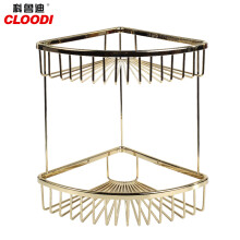 科鲁迪cloodi扇形双层PVD金色置物铜篮 三角篮 置物架 双层网篮W3202P