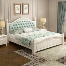 芈乐家具 床 实木床 美式床1.8米双人床田园风床 简约现代1.5米白色公主床 软靠床+乳胶床垫 1500*2000 框架结构