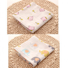 新生儿抱被婴儿包单初生婴儿包巾棉纱布浴巾单裹布宝宝抱单抱毯 2条 大脸猫 大象 双层 75*75