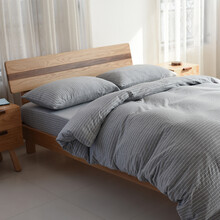 梦泊莱日式全棉针织棉被套单件纯棉天竺棉被罩纯色条纹单双人学生宿舍被套床上用品 混麻灰细条纹 单件被套 150x200cm