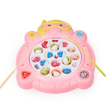 知识花园 钓鱼玩具 1-3岁儿童早教益智玩具大号电动旋转磁性钓鱼盘套装 忍者神龟亲子互动玩具 亲子钓鱼盘  粉色