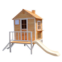 儿童木屋户外帐篷益智大型玩具幼儿园游乐场树屋收纳柜木游戏屋房 原木色整套加滑梯