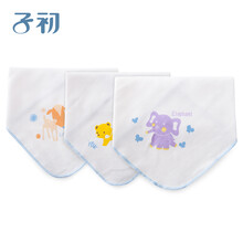 子初 子初 全棉婴儿三角巾口水巾围嘴时尚按扣围巾宝宝小手帕 3条装（33*33*53cm）