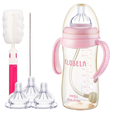 可拉贝拉 一瓶两用婴儿宽口径PPSU带吸管奶瓶 防摔防胀气宝宝新生儿塑料奶瓶套装 粉色300ML送五 配Y孔