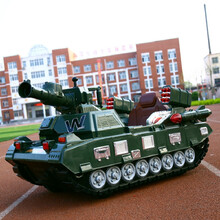 祁裕 儿童电动车坦克款四轮玩具车可坐人童车遥控车可充电车1到9岁宝宝车孩子礼物四轮遥控车 军绿色