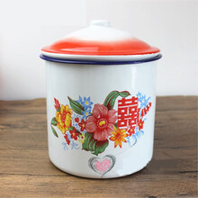 力思俊大号搪瓷杯怀旧复古搪瓷带盖搪瓷缸茶缸水杯子茶缸子婚庆双喜杯搪瓷杯带喜字盖杯 10cm喜字杯(装水620克)