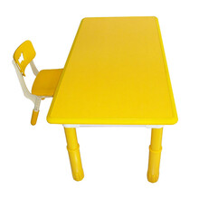 儿童桌椅塑料学生书桌靠背椅子可升降幼儿园桌子椅子学习课桌椅 黄色一桌一椅