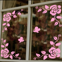 喜艾林 阳台小清新玻璃窗户贴花 橱柜门墙家具贴纸 装店铺橱窗四角玫瑰 粉色 中