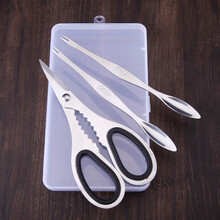 剥螃蟹吃蟹工具304不锈钢蟹八件蟹钳蟹夹蟹针海鲜剪吃大闸蟹螃蟹 蟹剪+2只蟹挑+送收纳盒