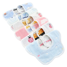 拉米奇骐 婴幼儿宝宝围嘴5条装 六层纱布纯棉吸水360旋转圆形花瓣口水巾 【3条装】颜色随机 25*26CM