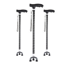 可孚 铝合金拐杖 老人 四脚拐棍 老年三角拐杖小三脚手杖伸缩带灯 炫彩黑+带led灯