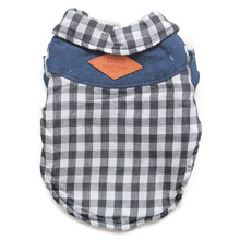 小不点狗衣服泰迪秋冬装小狗博美比熊贵宾四脚衣服 牛仔拼接白黑格子秋冬款 XS