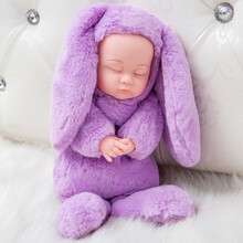 仿真婴儿睡眠娃娃毛绒洋娃娃会发声洋娃娃安抚陪睡软胶闭眼布娃娃女孩子生日礼物宝宝儿童玩具礼物 紫色毛绒长耳兔 40厘米（3首摇篮曲）送电池