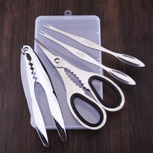 剥螃蟹吃蟹工具304不锈钢蟹八件蟹钳蟹夹蟹针海鲜剪吃大闸蟹螃蟹 加强蟹钳+蟹剪+2只蟹挑+送收纳盒