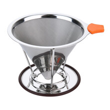 焙印 咖啡过滤网 手冲壶滤杯双层不锈钢过滤器 滴漏式咖啡壶过滤网 过滤网 大号适合1-4人份 带支架