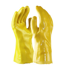 谋福  8569 黄色棉毛浸塑劳保劳防PVC手套 耐油 耐污耐酸碱 水产加工用手套（黄色耐油款）3件装