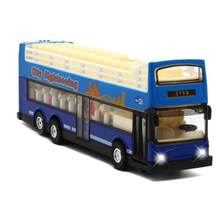ZXZ儿童玩具小汽车礼物合金金属仿真双层大巴士公交车模型声光回力车 语音敞篷巴士-蓝色