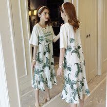 孕妇装夏装外出2019新款鱼尾孕妇连衣裙中长款时尚潮妈孕妇裙子夏季 浅绿色 L
