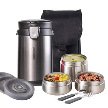 乐扣乐扣LOCK&LOCK保温饭盒上班族304不锈钢多层保温饭盒孕妇汤盒学生饭桶大容量便当盒成人餐盒 黑色三层2L配餐具+包