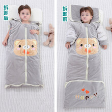 芊雨 儿童睡袋 3-6岁婴儿睡袋冬季加厚大童睡袋小孩防踢被宝宝 加厚熊大睡袋全长140灰色 全长140厘米适合1-6岁