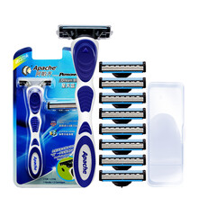 阿帕齐（apache） 阿帕齐进口3层手动剃须刀头手动刮胡刀片阿帕奇剃须刀刮胡刀架 1刀架8刀头