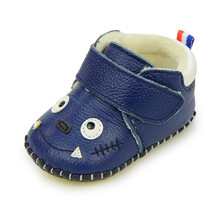 步前鞋婴幼儿冬季棉鞋0-6月-1岁男宝宝学步鞋软底童鞋女小皮鞋4个月新生儿 深蓝 13码内长11CM