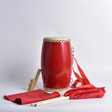 御马（YU MA） 腰鼓 成年人牛皮腰鼓 实木双排钉腰鼓 秧歌队表演腰鼓背带红绸方巾腰鼓乐器 14厘米头层木腰鼓+方巾+4米红绸+鼓包