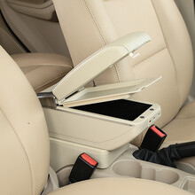 鑫卡威 适用于吉利自由舰扶手箱专用中央自由舰手扶箱原装汽车储物盒原厂改装配件 双层豪华款-升高-7个USB插口 米色 自由舰