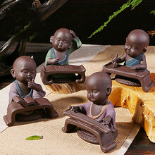 祥业 彩砂陶紫砂小和尚沙弥琴棋书画茶宠 茶几书桌家居装饰品礼品摆件  创意摆设三不茶宠 琴棋书画一套4个