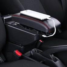 乾图 汽车扶手箱专车专用免打孔手扶箱 黑 带灯+USB+升高 高尔夫6高尔夫7海马M3威旺306森雅