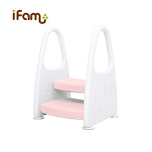 ifam韩国进口 宝宝安全手扶蹬儿童双层脚踏凳多功能安全防滑凳 粉色安全扶手双层脚踏凳