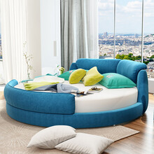 梵之岛 布圆床布艺双人床圆形婚床现代简约软床北欧可拆洗主题酒店欧式公主成人宾馆情趣电动卧室大圆床 裸床+乳胶床垫+两个床头柜 2200*2200