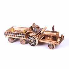 木质工艺品模型家居摆件儿童玩具创意简约复古手工木质车模农具 东方红拖拉机