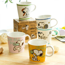 PEANUTS SNOOPY史努比马克杯卡通儿童陶瓷杯子美式家用喝水杯礼盒装 A2橘黄马克杯