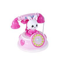 儿童宝宝复古卡通电话早教故事机多种模式仿真电话机 女孩过家家玩具 小白兔音乐电话【粉色】 送3节5号电池
