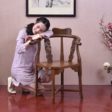 艺铭天下红木家具非洲鸡翅木（学名：非洲崖豆木） 实木椅子靠背椅休闲椅圈椅围椅三角椅休闲中式扶手太师椅 (长53*宽53*高42(总高83cm)