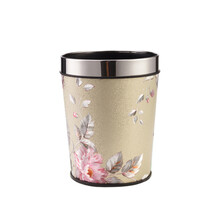 中跃欧式皮革垃圾桶 带压圈无盖家用办公酒店卧室垃圾筒 富贵花小号/墙纸系列